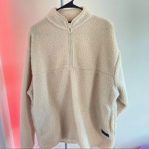 ASOS designed oversized shearling half-zip sweatshirt in offwhite.